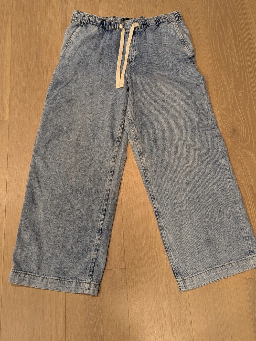 Light Wash Wide Leg Denim with Drawstring
